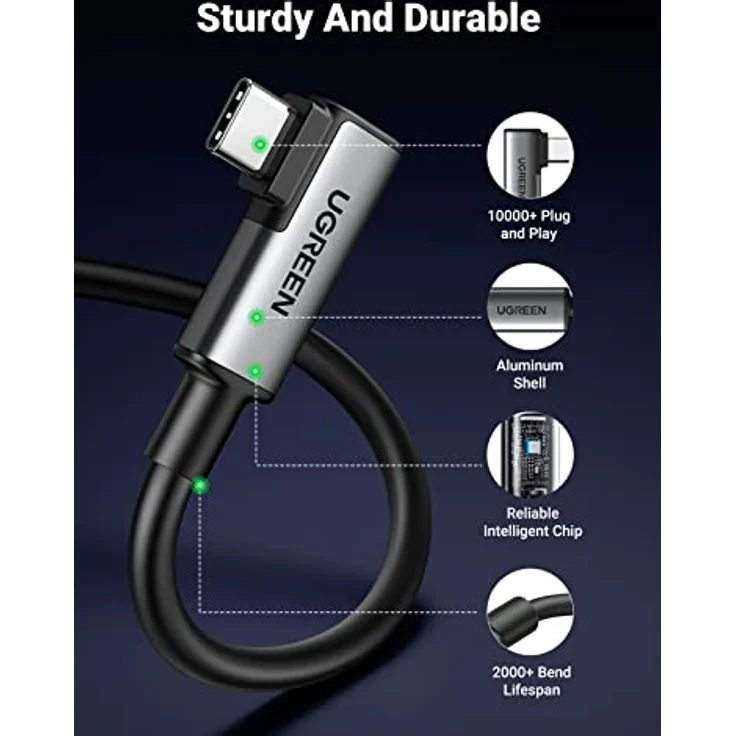Ugreen Right Angle USB-C to USB-C Link Cable, 5m, 60W, Datenübertragungsrate 5 Gbit/s, schwarz – Bild 6