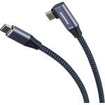 PremiumCord USB-C 3.2 Gen 2x2 Verbindungskabel mit gebogenem Stecker, Datenkabel SuperSpeed bis zu 20Gbit/s, Ladenkabel bis zu 5A, USB 3.2 Generation 2x2 Typ C Stecker, Farbe Schwarz/Grau, Länge 1m