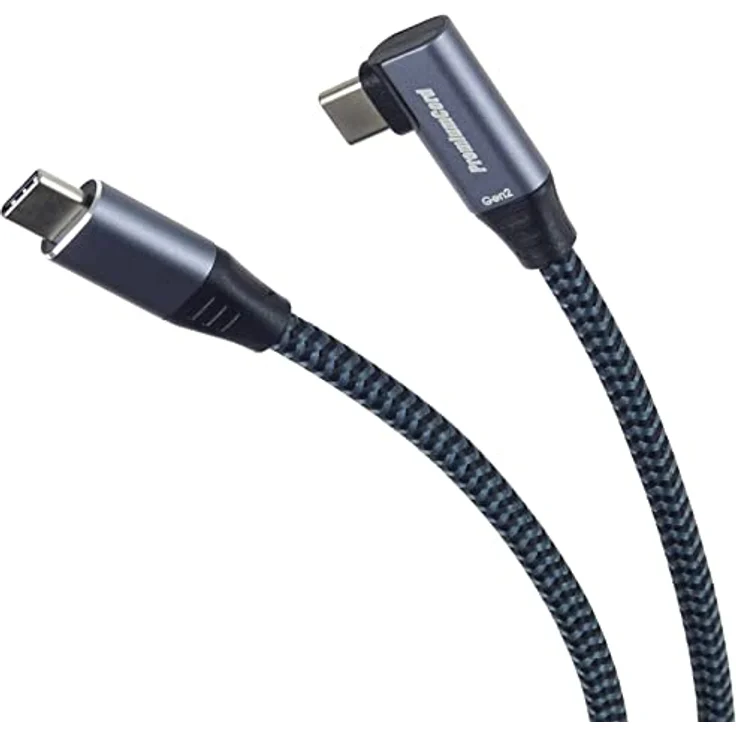 PremiumCord USB-C 3.2 Gen 2x2 Verbindungskabel mit gebogenem Stecker, Datenkabel SuperSpeed bis zu 20Gbit/s, Ladenkabel bis zu 5A, USB 3.2 Generation 2x2 Typ C Stecker, Farbe Schwarz/Grau, Länge 1m – Bild 1