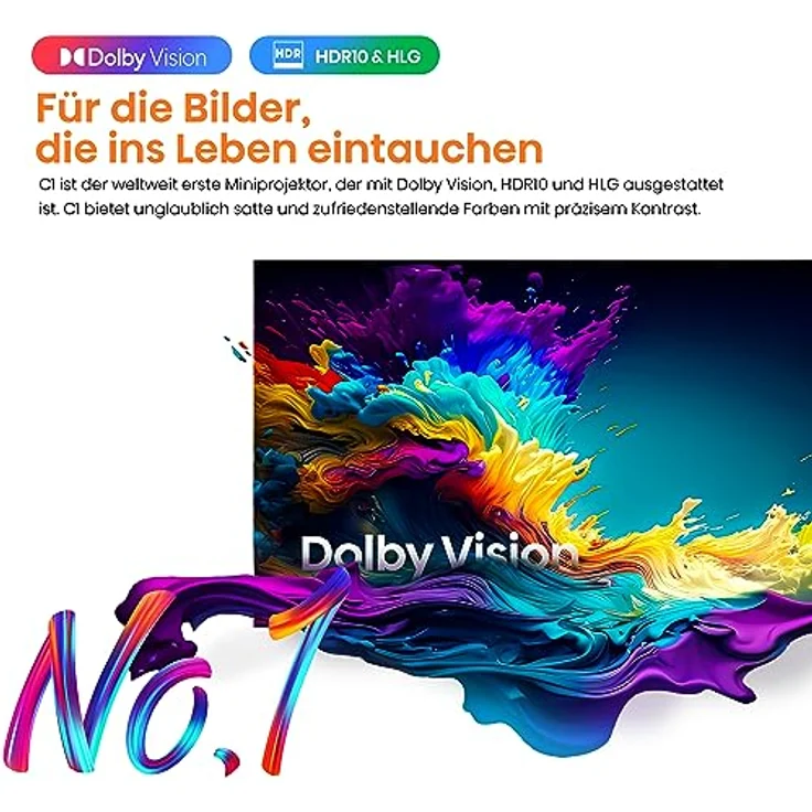 Hisense C1 Smart Mini Projektor 4K UHD Trichroma (65-150 Zoll), Dolby Vision, Dolby Atmos, JBL Lautsprecher, VIDAA U6, Airplay, 4K Upscaling, Filmmaker Modus, Game Modus, Silber – Bild 4