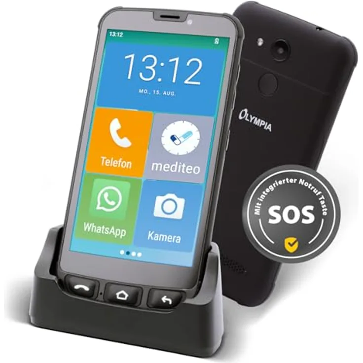 Olympia NEO Mini+, 5" Senioren Smartphone mit Notruftaste, großen Icons, Android 15, 4G LTE Dual SIM, WhatsApp vorinstalliert