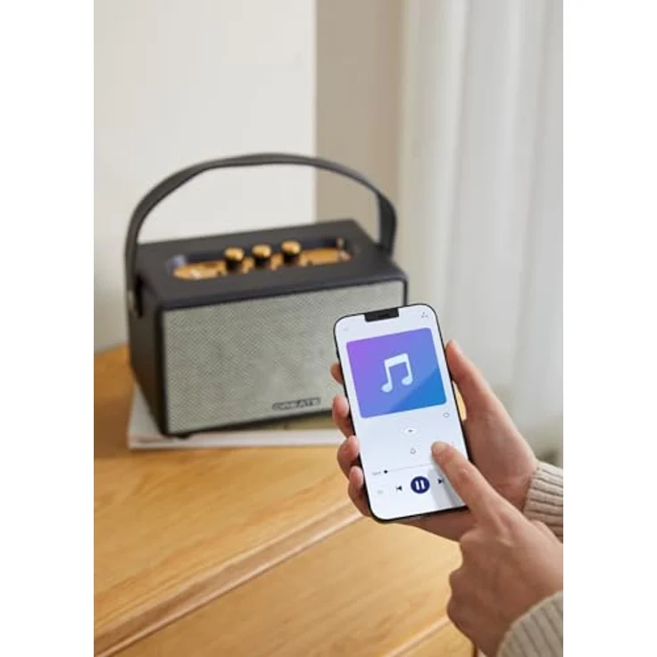 CREATE Retro Lautsprecher, Tragbarer Bluetooth-Speaker mit 40W Leistung, USB und AUX, Schwarz, bis zu 5 Stunden Betriebsdauer, Trageschlaufe – Bild 3