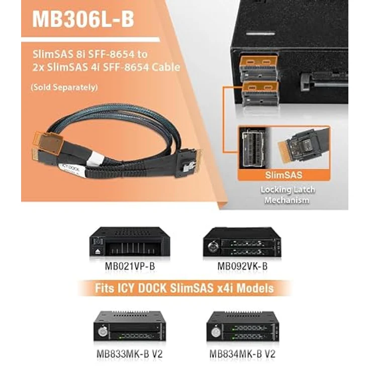 Icy dock SATA-Kabel 50 cm, 8i Slim SAS (SFF-8654) zu 4i Slim SAS (M) – Bild 7