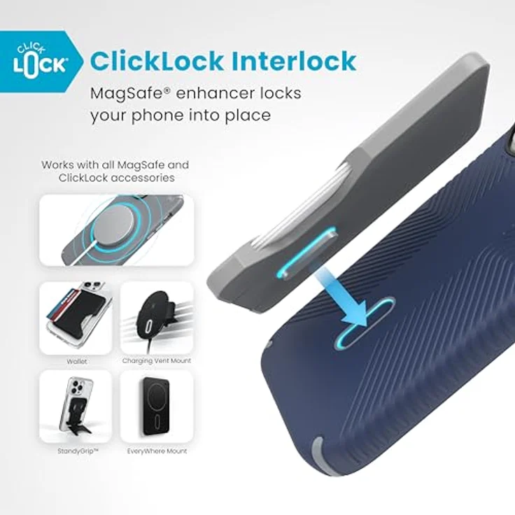Speck Presidio 2 Grip iPhone 16 Pro Hülle - MagSafe, ClickLock, 4m Fallschutz, Küstenblau/Staubgrau – Bild 3