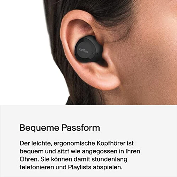 Belkin SoundForm Bolt True Wireless In-Ear-Kopfhörer, kabelloser Kopfhörer mit Mikrofon, Akkulaufzeit bis zu 28 Std., Monomodus, Schweiß- und Spritzwasserschutz der Schutzart IPX4, für iPhone, Galaxy – Bild 5