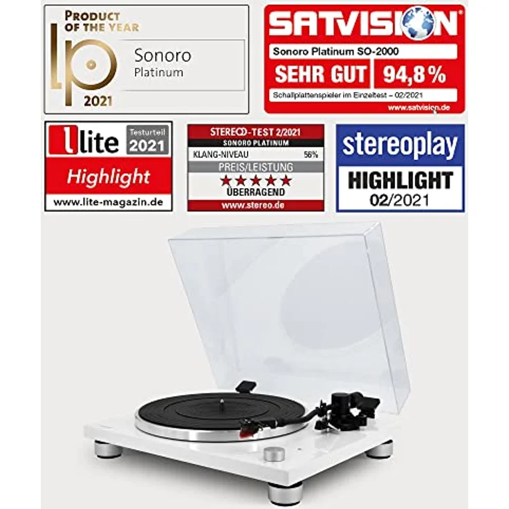 sonoro Platinum Plattenspieler mit Phono-Vorverstärker, USB & Bluetooth (Riemenantrieb, Ortofon 2M Red, A/D Wandler, Ripping-Funktion) Matt Weiß – Bild 2