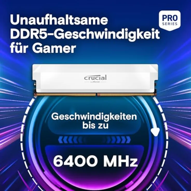 Crucial Pro DDR5 RAM 64GB Kit (2x32GB) 6400MHz CL40, Overclocking Gaming, Intel XMP 3.0 / AMD Expo, PC Arbeitsspeicher 64GB DDR5, Weiß – Bild 2