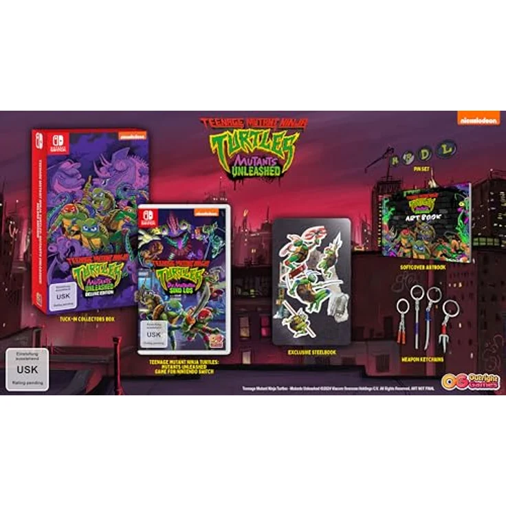 Outright Games Teenage Mutant Ninja Turtles: Die Mutanten sind los - Deluxe Edition - Switch, exklusive Sammlerstücke im TMNT-Design, Steelbook, Artbook, 4 Anstecknadeln, 4 Schlüsselanhänger, Sammelbox – Bild 2