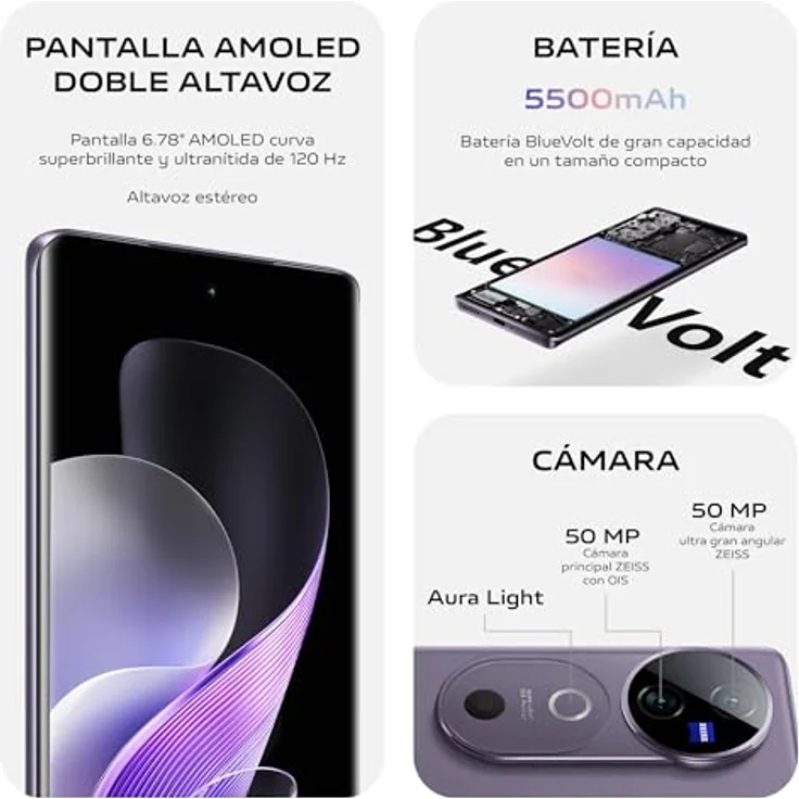 VIVO V40 5G Smartphone, 12 GB RAM + 512 GB ROM, 17,9 cm (6,78 Zoll) AMOLED-Display, ZEISS 50-MP-Kamera, Silver – Bild 2