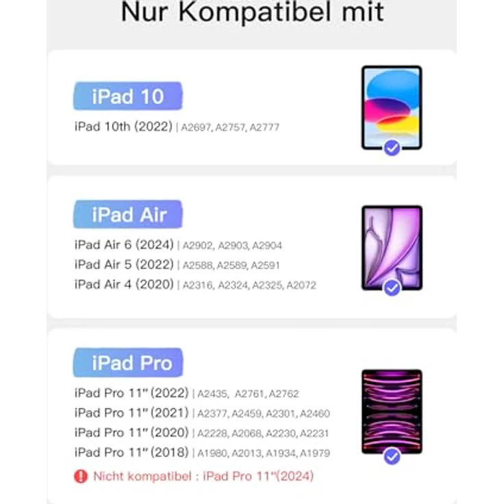 Inateck Hülle mit Tastatur, Ultraleichte Tastatur für iPad 10 Generation, iPad Air 6 11 Zoll 2024, iPad Air 5/4 10.9 Zoll, iPad Pro 11 4/3/2/1 Gen, Abnehmbar, mit Touchpad, QWERTZ, KB04122 – Bild 2