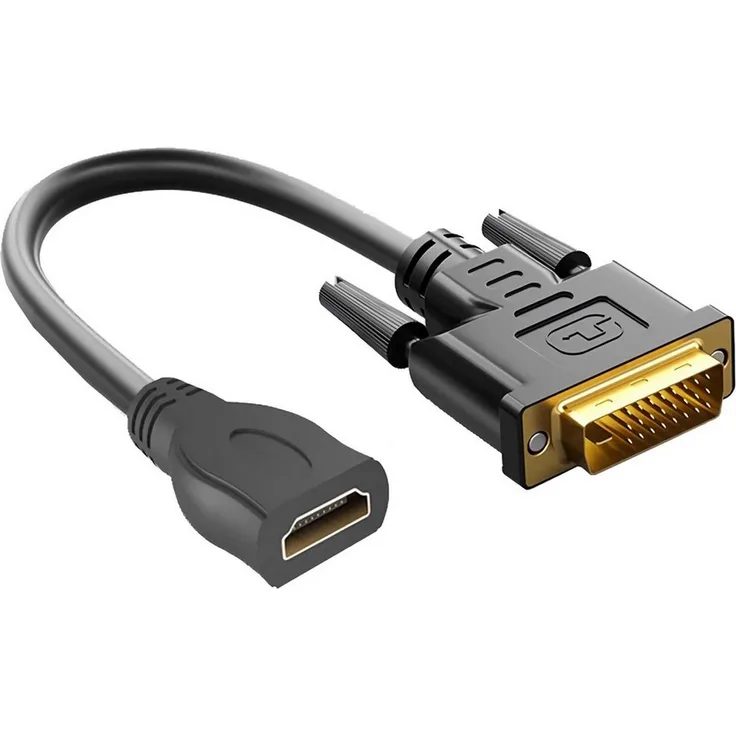 Bolwins B93 DVI zu HDMI Adapter DVI-D (24+1) Stecker auf HDMI Buchse, 4K FullHD, 30 cm, Schwarz, Verlustfreie Videoübertragung