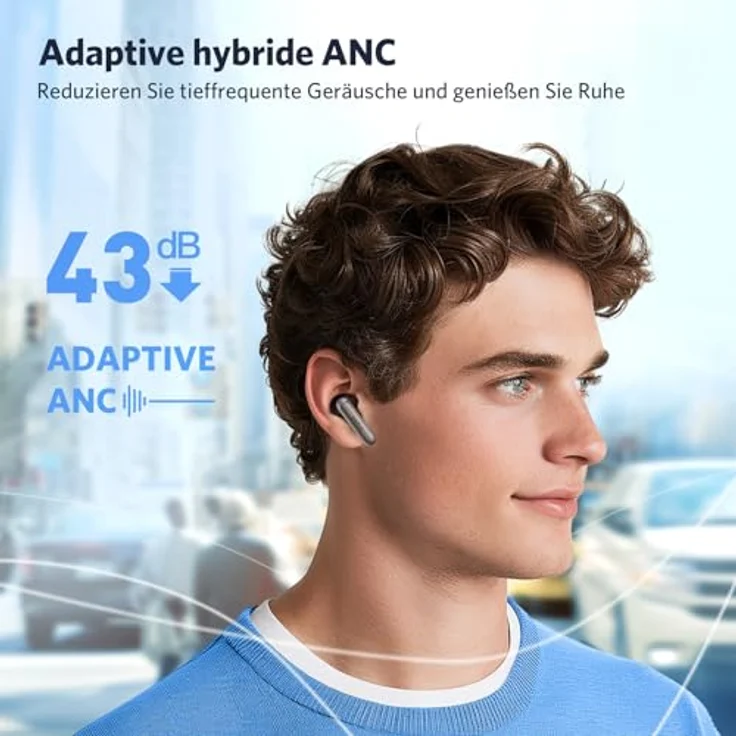 EarFun Air 2 NC Bluetooth Kopfhörer In Ear, Adaptives Hybride Aktives Noise Cancelling Kopfhörer, Hi-Res Audio, LDAC, 3D-Theatermodus, 6 Mikrofone KI Anrufe, 40 Std. Akku, Multipoint, Kabelloses Laden – Bild 2