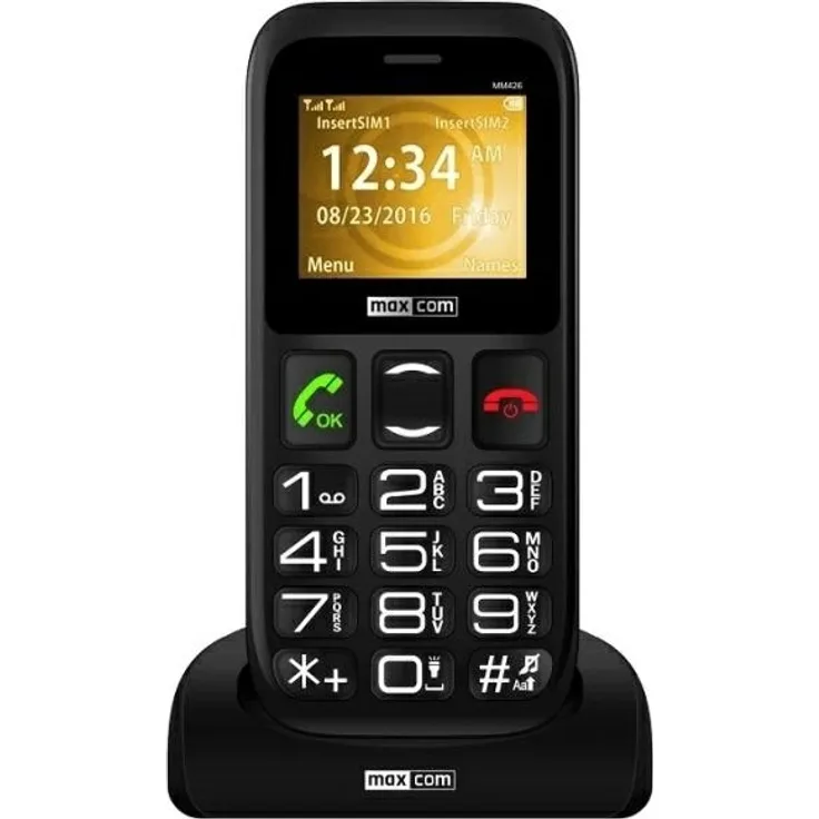 Maxcom MM426, 2G Dual SIM Tastenhandy mit 1.77" Display, Schwarz, inkl. Botao SOS und USB-C Desktop Ladegerät