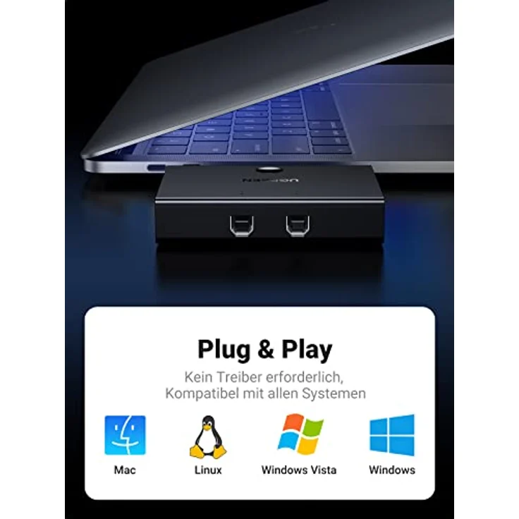 UGREEN USB 2.0 Switch 2-in-1, USB-Switch, 2 Eingänge und 1 Ausgang, mit 2 USB-Kabeln – Zum Teilen von USB-Geräten – Bild 5