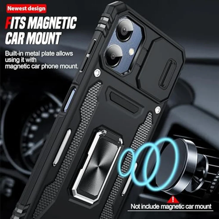 LeYi Kameraschutz Handyhülle für Samsung Galaxy A06, Militär Hardcase mit 2 Glasfolien, Stoßfest, Kratzfest, mit drehbarem Metall Ring Halter, Schwarz – Bild 5