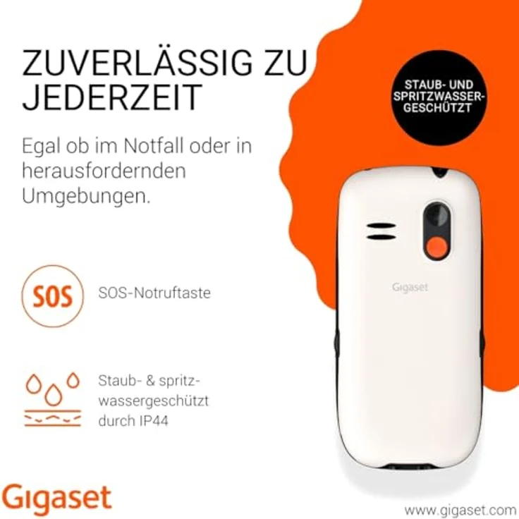 Gigaset GL395, Mobiltelefon mit 2,2 Zoll Display, SOS-Notruftaste, IP44 Schutz, Weiß – Bild 3