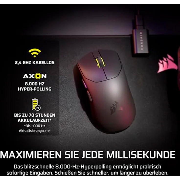 Corsair Sabre v2 PRO Ultralight Wireless FPS Gaming-Maus – 33K DPI, 36g, 8,000Hz Hyper-Polling, mechanische Schalter, bis zu 70 Stunden Akku – Weiß – Bild 5