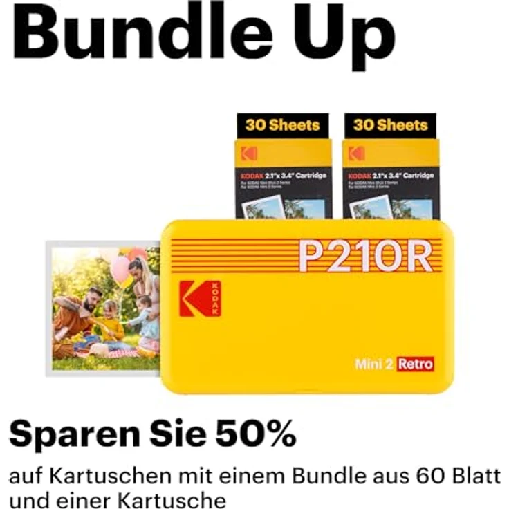 Kodak MINI 2 RETRO P210RB60 PORTABLE U'INSTANT PHOTO PRINTER BUNDLE 2.1X3.4 BLACK, Netzwerkkamera, Schwarz – Bild 2
