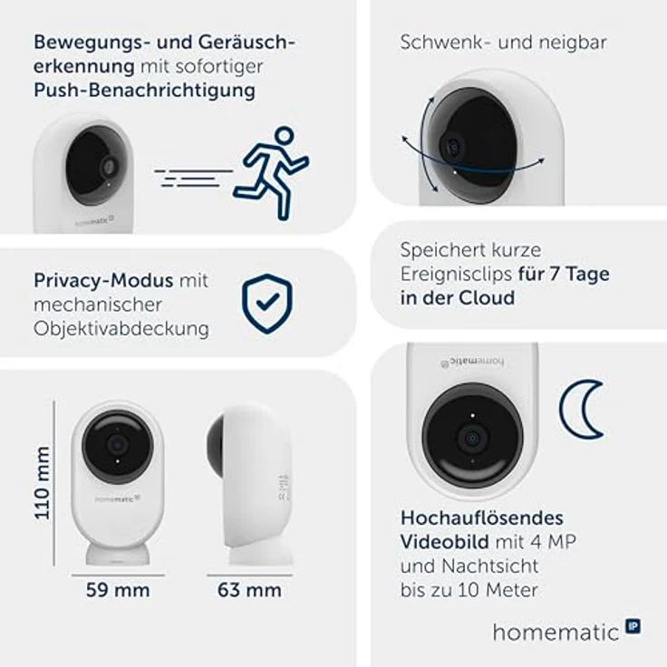 Homematic IP Innenkamera – Plus, 4 MP Überwachungskamera mit Nachtsicht und Privacy-Modus – Bild 4