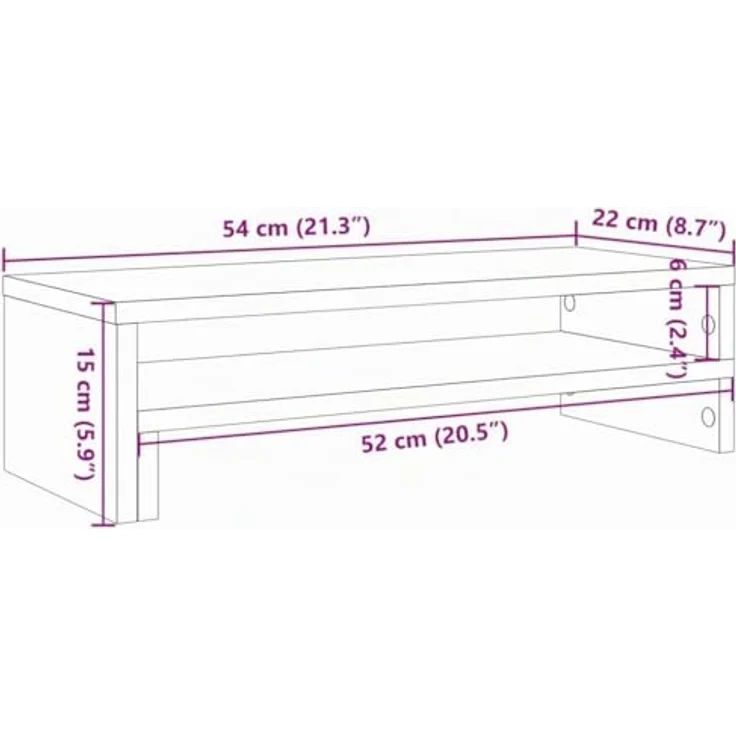 vidaXL Monitorständer Altholz-Optik, 54x22x15 cm, Holzwerkstoff, mit Stauraum und pflegeleichter Oberfläche – Bild 3
