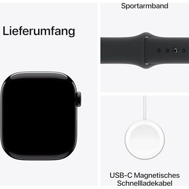 Apple Watch Series 10, 42 mm, GPS + Cellular, Aluminiumgehäuse Diamantschwarz, Sportarmband Schwarz, M/L – Bild 6