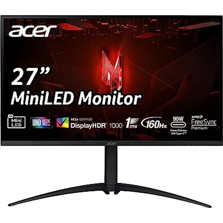 Acer Nitro XV275KP3 Gaming Monitor 27 Zoll 4K (UHD), 160Hz DP/Type-C, 144Hz HDMI, 1ms, höhenverstellbar, drehbar, FreeSync Premium
