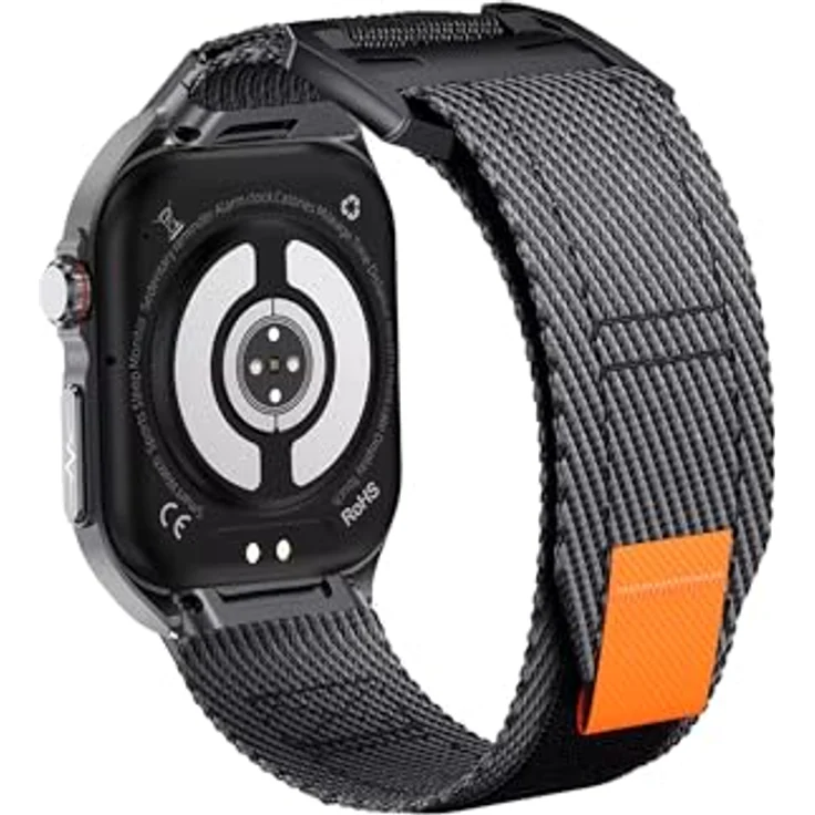 Knauermann PRO 3 Fan Edition eckig (2025) Grau, Gesundheitsuhr mit EKG Plus, HRV, Telefoniefunktion und SOS, Bluetooth, Schlafapnoe, Klett Schwarz, 14-24 – Bild 4