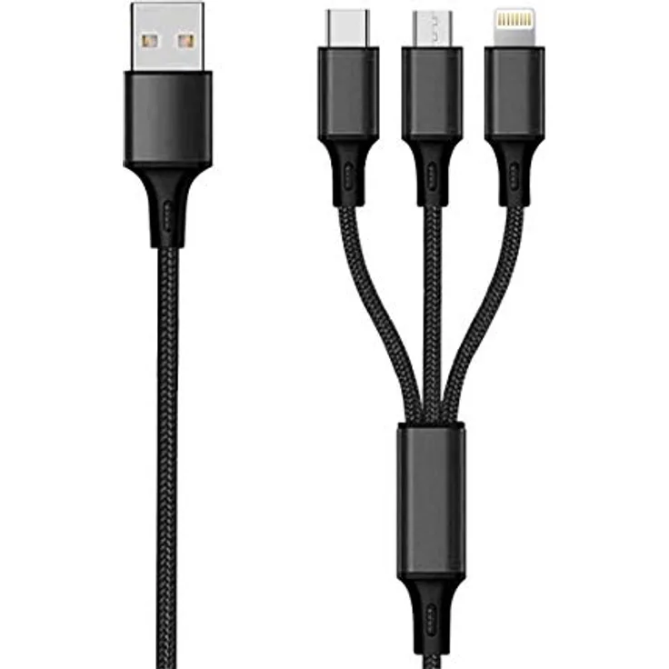 2GO in 1 USB Ladekabel - schwarz - 150cm für Micro-USB & Apple 8-Pin & USB Type-C