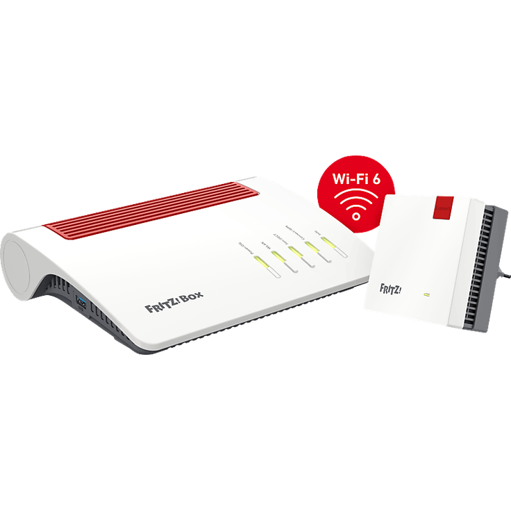 AVM FRITZ!Box 7590 AX + FRITZ!Repeater 1200, WLAN-Mesh-Router mit Wi-Fi 6, 3600 Mbit/s, VDSL-Supervectoring, VoIP-Telefonanlage