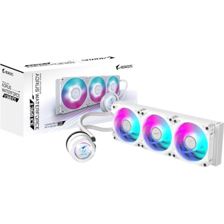 Gigabyte AORUS WATERFORCE II 360 Ice AIO Flüssigkeits-CPU-Kühler - 3x120mm ARGB-Lüfter, Daisy-Chain, kompatibel mit Intel LGA 1851 und AMD AM5 – Bild 1