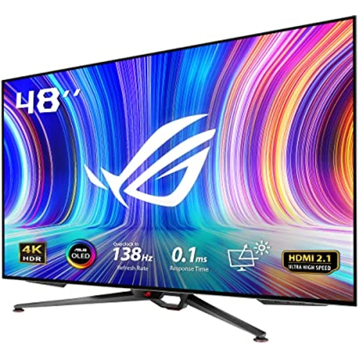 ASUS ROG Swift OLED PG48UQ | 47,5 Zoll 4K UHD Gaming Monitor | 138 Hz, 0.1ms GtG, G-Sync, 10-bit, HDR 10 | Stativ Sockel, smarte Kühlung, 16:9, 3840x2160, DP 1.4 DSC, HDMI 2.1, USB-Hub, Schwarz – Bild 1