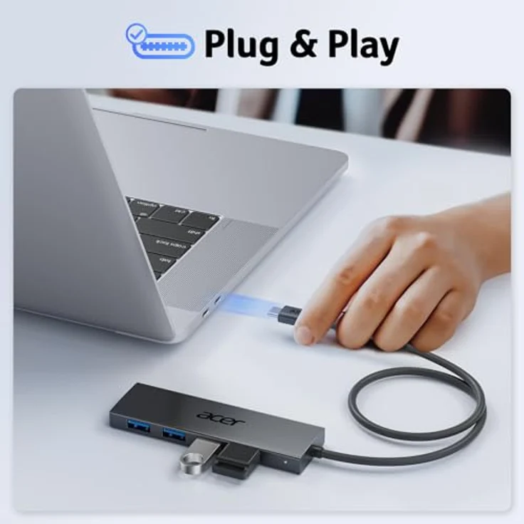 Acer USB C HUB 3.0, Ultra Slim Multiport Hub mit 4 Ports, USB-C-Stromversorgung, 120cm Kabel, für iPhone 15/16, MacBook, iPad Pro, PC, Laptop – Bild 4