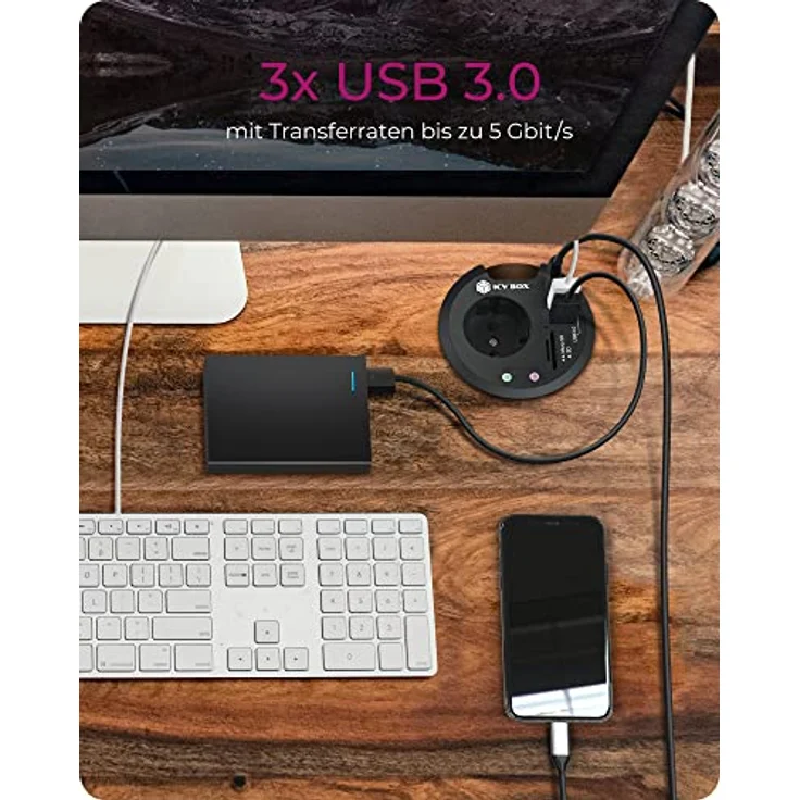 ICY BOX Tisch-Hub mit SD/microSD Kartenleser, 2X Type-A, USB-C, 2X 3,5 mm Audio, IB-HUB1430-CR, 80 mm – Bild 5