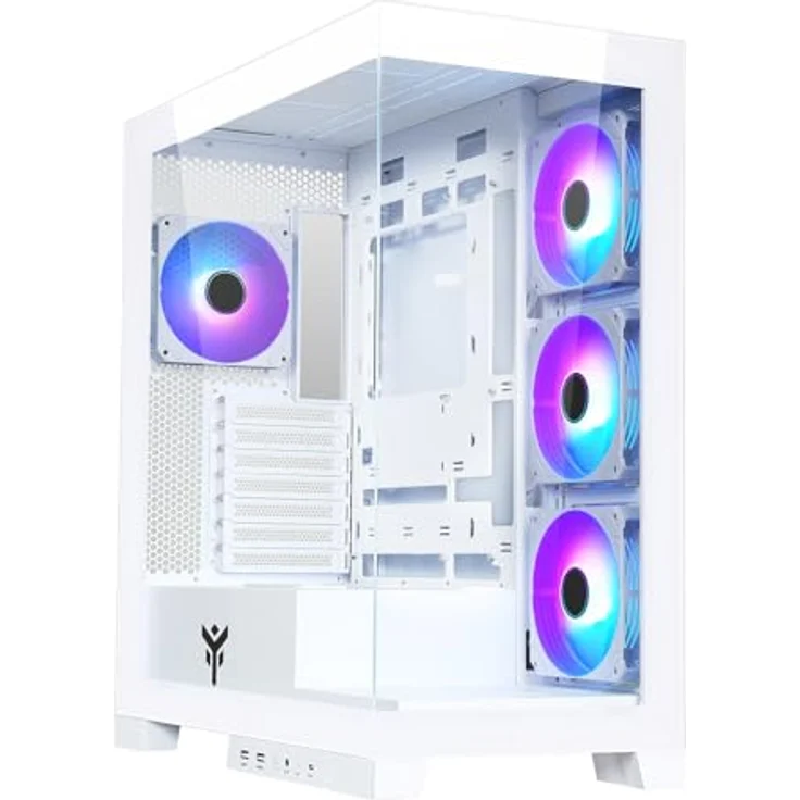 Itek Gehäuse SHOWBUI 45W - Gaming-Tower, ATX, 4 x 12 cm ARGB-Lüfter, 2 x USB3, Typ C, Seite und Vorderseite aus gehärtetem Glas, Weiße Ausgabe - iTek Gaming-Tower mit hochwertigen Abmessungen, langlebig und flexible Gestaltung – Bild 1