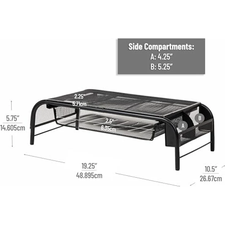 Mind Reader 'Raise' Metall Mesh PC Laptop IMac Computer Monitor Stand mit Schublade, schwarz – Bild 4