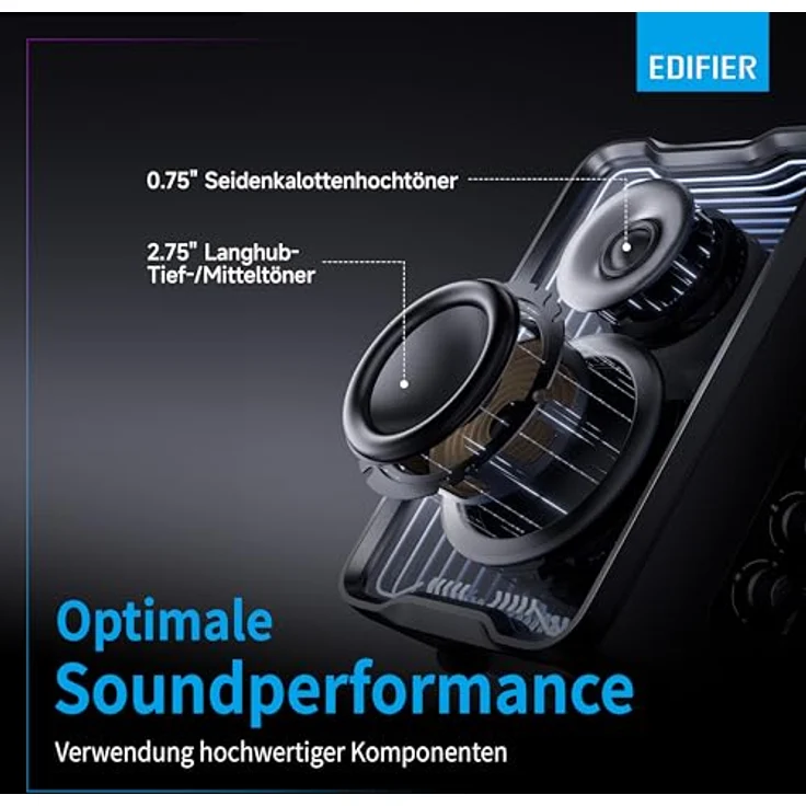 Edifier QR30 Aktiver Desktop-Lautsprecher mit Bluetooth V5.4, dynamische Lichteffekte – 30 Watt RMS – Schwarz – Bild 5