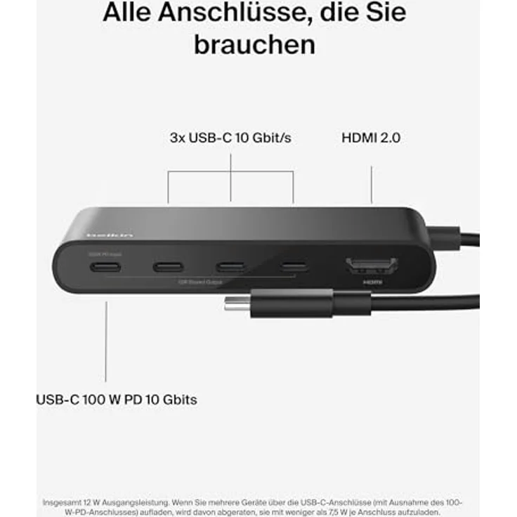 Belkin USB Hub, 5 in 1 USB C Adapter mit HDMI 4K 60Hz, 100W Power Delivery, 10 Gbit/s Datentransfer, kompakt für MacBook und iPad Pro – Bild 3