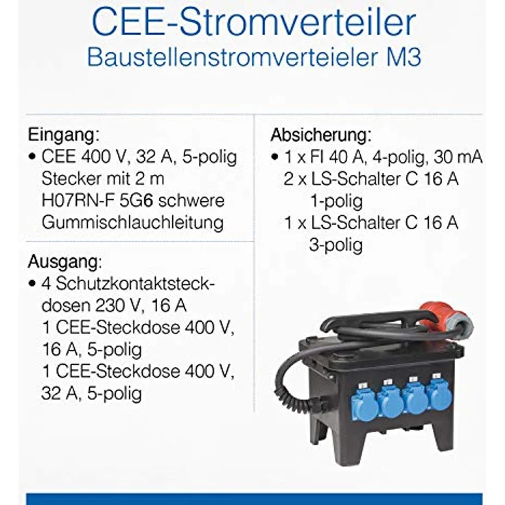As - Schwabe, Steckdose, Mobiler Baustellen-Stromverteiler, Vollgummi, schwarz, IP44, 400V/32A/5polig – Bild 6