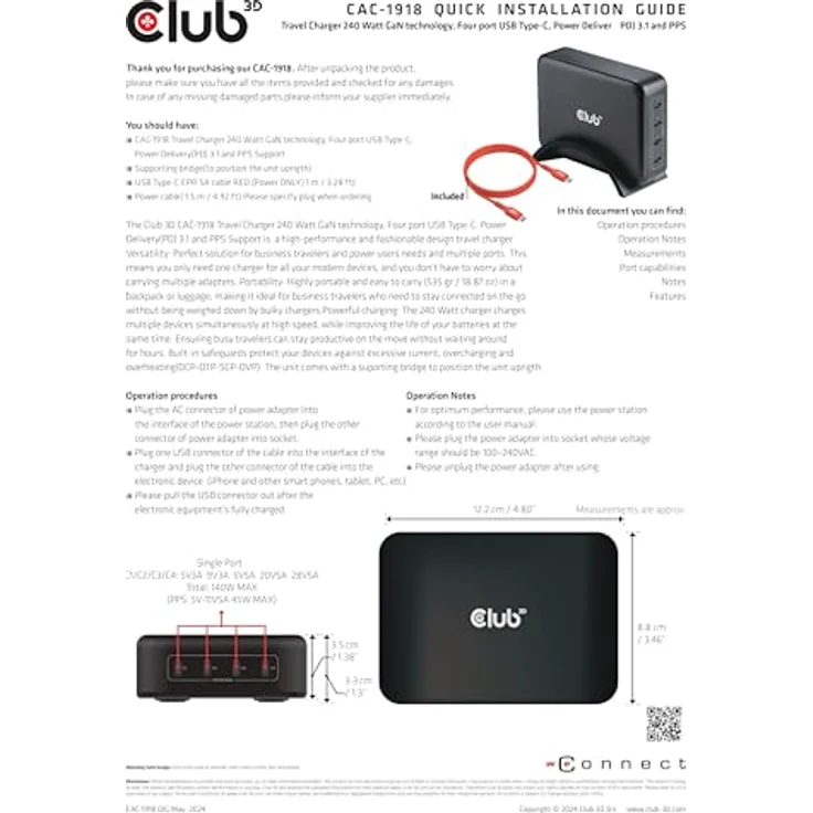 Club 3D CAC-1918 Reiseladegerät, 240W 4xUSB Typ-C mit Power Delivery und GaN-Technologie, Schwarz – Bild 9