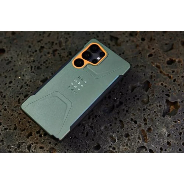URBAN ARMOR GEAR Civilian Case Samsung Galaxy S25 Ultra Hülle (Designed for Samsung zertifiziert, Sturzfest, Wireless Charging, olive drab / orange) – Bild 4