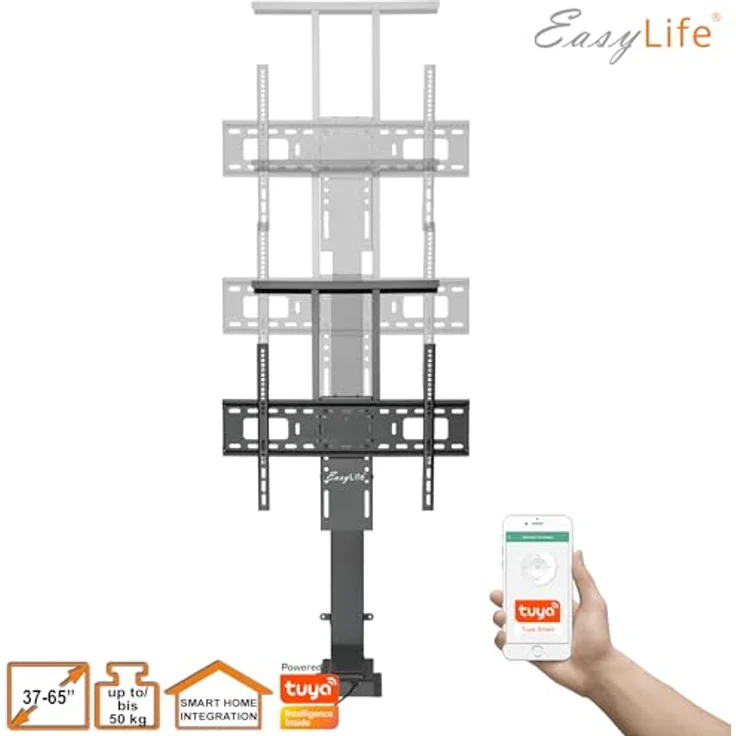 EasyLife EL-LM-SH65, motorisierter TV Lift/Bodenständer mit Fernbedienung für 37-65 Zoll, VESA bis 600x400, schwarz, WiFi-fähig, 2 Speicherpositionen – Bild 8