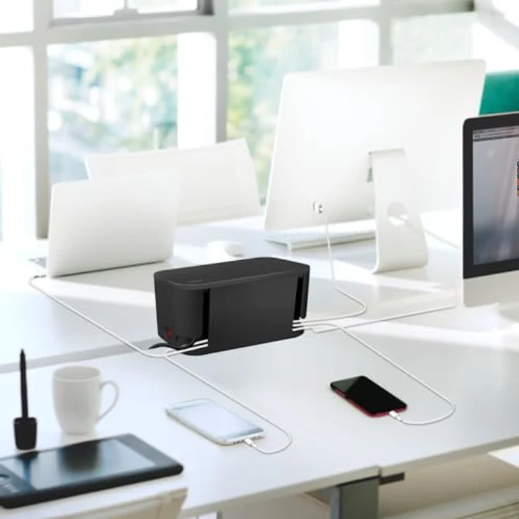 LogiLink LPS282U - Kabelbox mit 5-Fach-Steckdosenleiste inkl. 3X USB, Schwarz – Bild 2