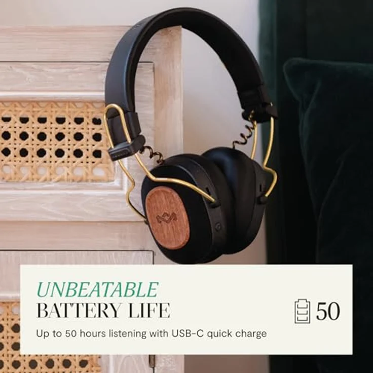 Marley House of Positive Vibration Riddim, kabellose On-Ear Bluetooth Kopfhörer mit 50 Std. Spielzeit, USB-C Schnellladen, integriertes Mikrofon, Rasta – Bild 3