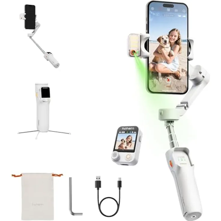 Hohem iSteady V3 Ultra, Smartphone Gimbal mit KI-Tracking, abnehmbarer Fernbedienung und magnetischem FillLED-Licht, grau