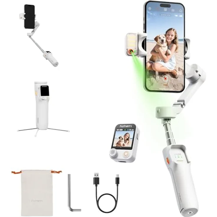 Hohem iSteady V3 Ultra, Smartphone Gimbal mit KI-Tracking, abnehmbarer Fernbedienung und magnetischem FillLED-Licht, grau – Bild 1