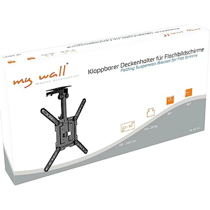 mywall Klappbare TV-Deckenhalterung HL45-3L, Tragkraft bis 20 kg 23"-55" Bildschirme Einstellbare Höhe Platzsparendes Design Schrägdeckenmontage Integriertes Drehgelenk. – Bild 2