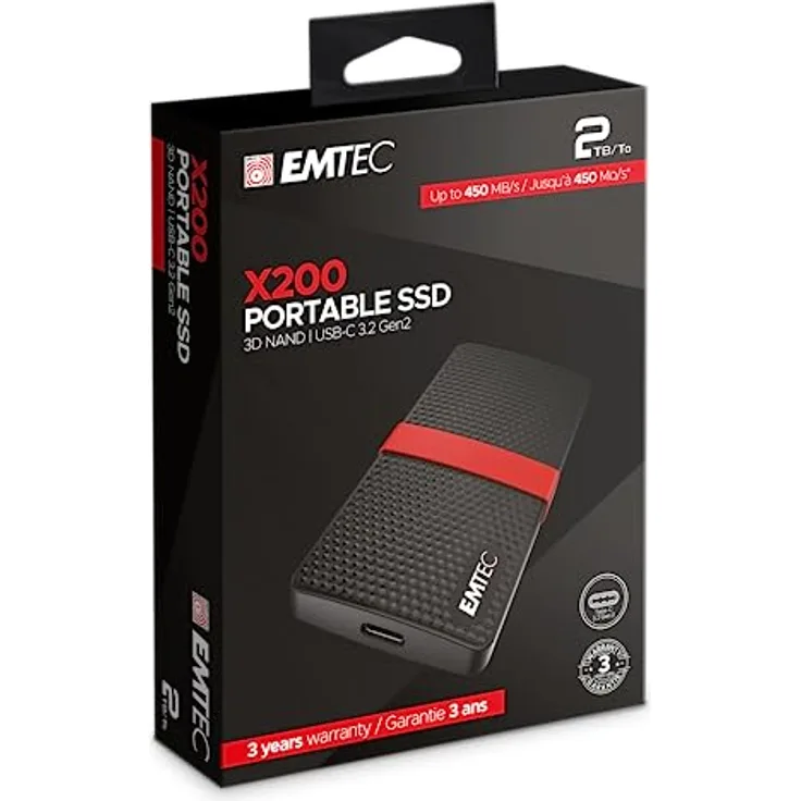 Emtec ECSSD2TX200 tragbare SSD – 3.1 Gen1 – Kollektion X200 Power Plus – 3D NAND – 2 Tera