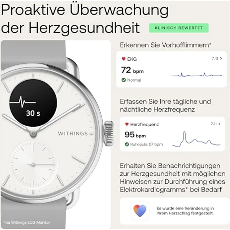WITHINGS ScanWatch 2, Hybrid Smartwatch Herzgesundheit für Männer & Frauen - EKG, SPO2, Temperaturüberwachung, Schlaftracking, Atemwegsgesundheit, Zyklustracking, 30 Tage Akkulaufzeit, iOS & Android – Bild 4