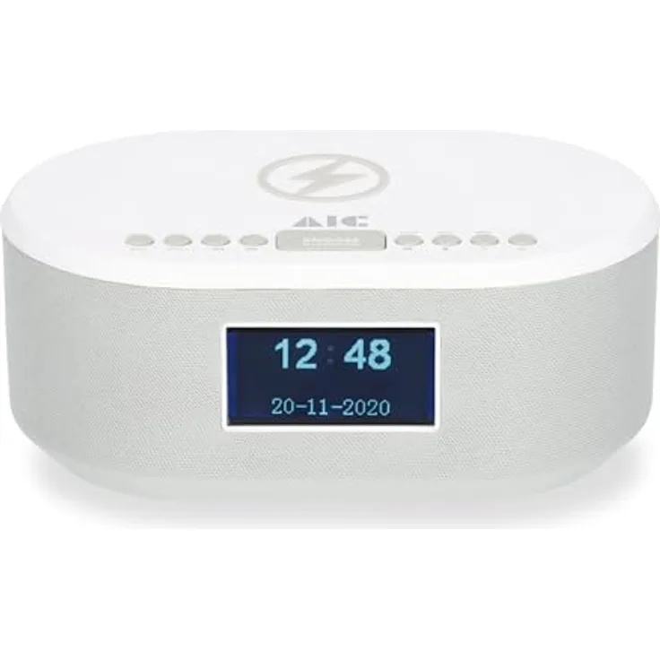 AIC Radiowecker DAB mit Ladefunktion Bluetooth QI Funktion USB Dual Alarm 18DAB Weiss, Wecker mit kabellosem Laden und kristallklarem DAB/DAB+ Radio