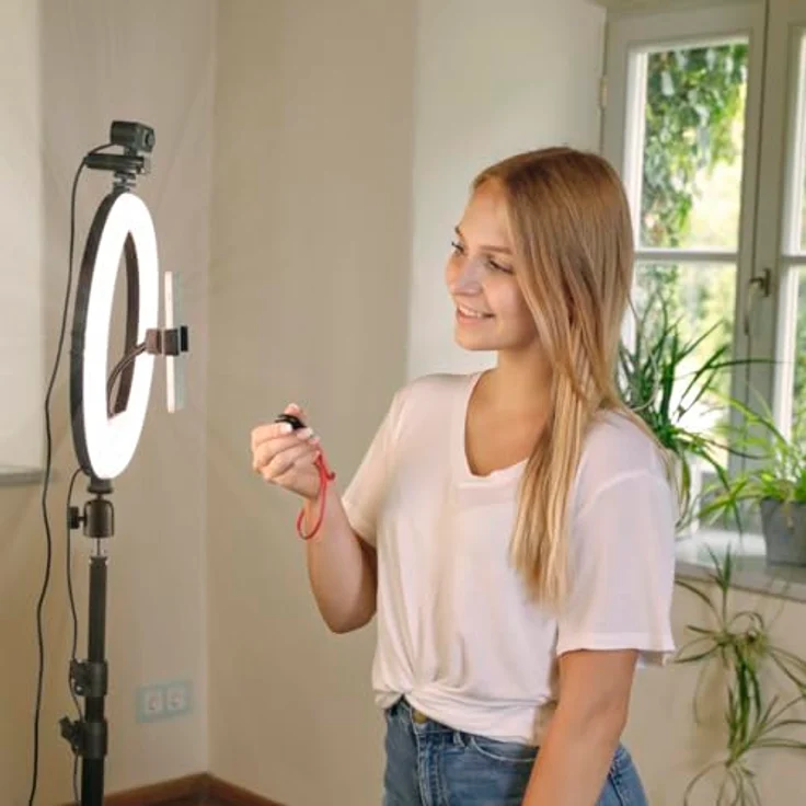 Hama SpotLight Steady 120 II, LED-Ringlicht mit Stativ (210 cm, 160 LEDs, 3 Lichtfarben, für Selfies und Videos) – Bild 14